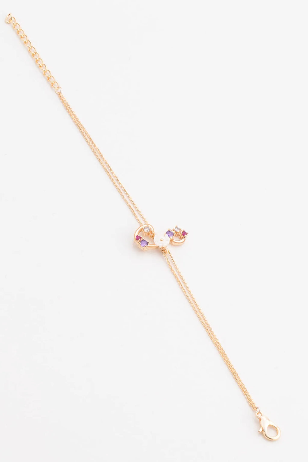 Italian Design Flowers Zircon Magnolia Initial Bracelet - S