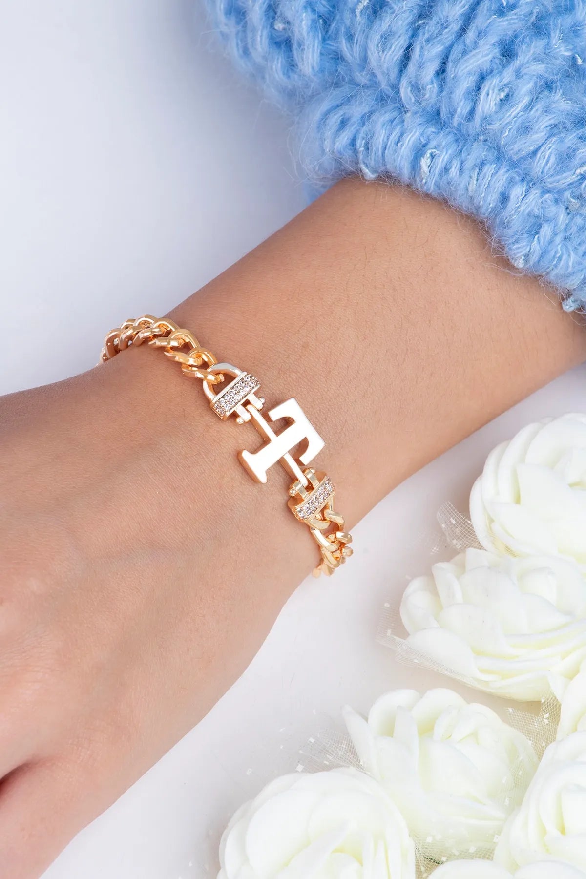Zircon Stone Design Initial Bracelet - T