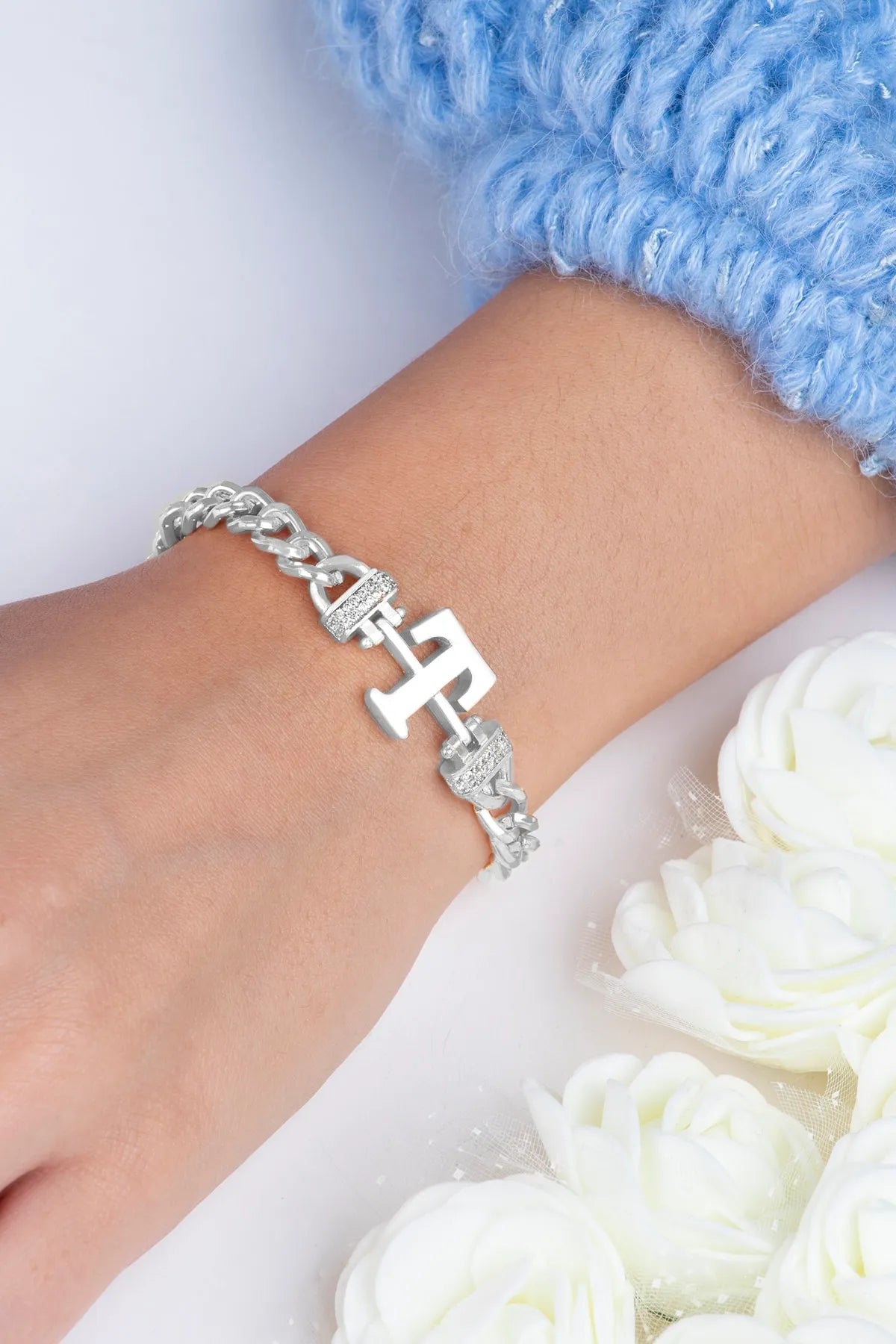 Zircon Stone Design Initial Bracelet - T