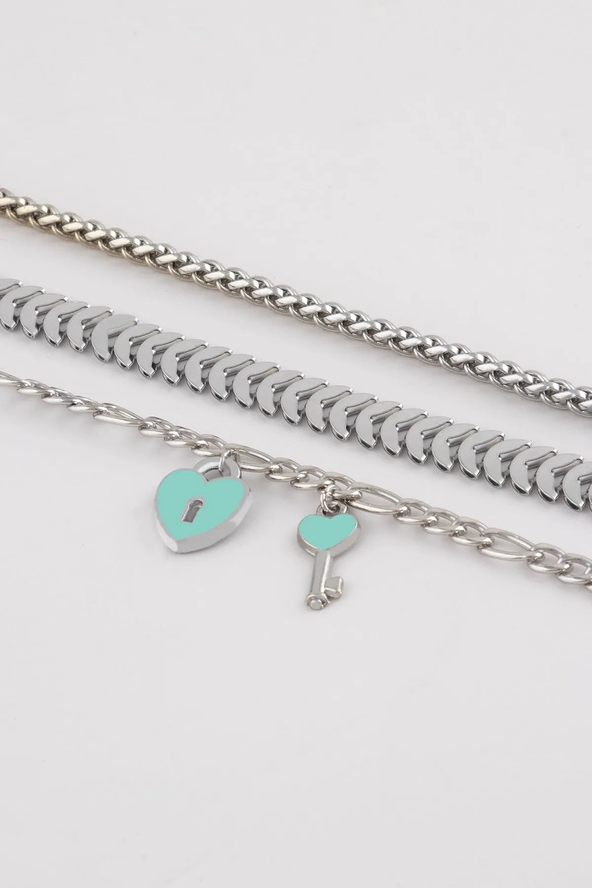 Key, Heart & Lock Charm "Key to My Heart" Chain Detail 3-Piece Bracelet Set