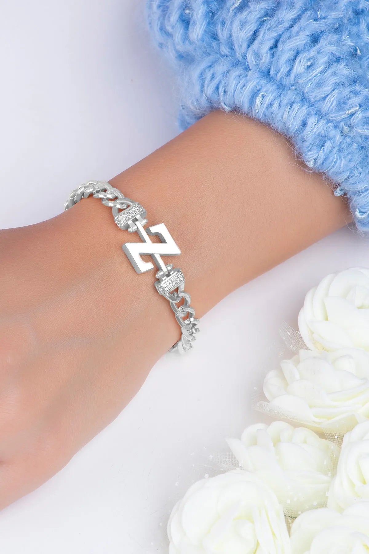 Zircon Stone Design Initial Bracelet - Z